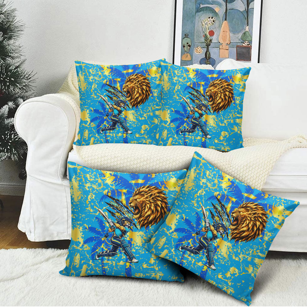 Saint Lucia Cricket Pillow Cover Kings Lion Unstoppable Mascot Art