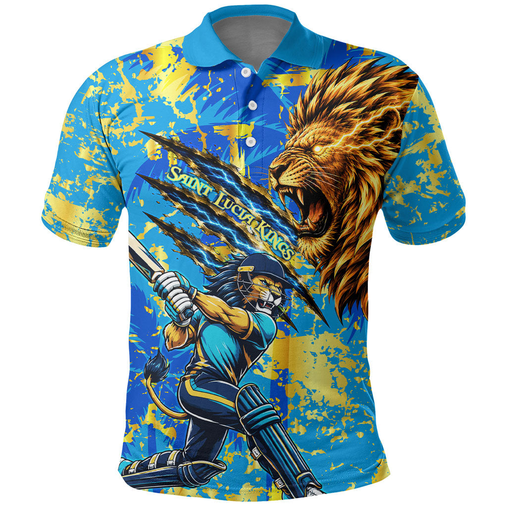Saint Lucia Cricket Polo Shirt Kings Lion Unstoppable Mascot Art