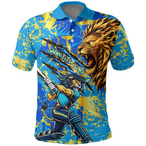 Saint Lucia Cricket Polo Shirt Kings Lion Unstoppable Mascot Art