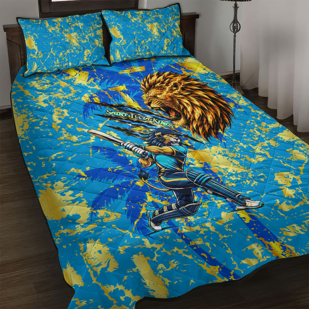 Saint Lucia Cricket Quilt Bed Set Kings Lion Unstoppable Mascot Art