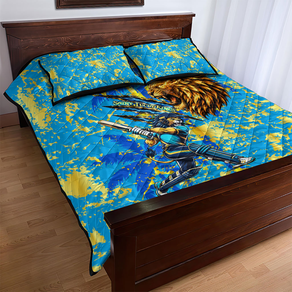 Saint Lucia Cricket Quilt Bed Set Kings Lion Unstoppable Mascot Art
