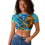 Saint Lucia Cricket Raglan Cropped T shirt Kings Lion Unstoppable Mascot Art