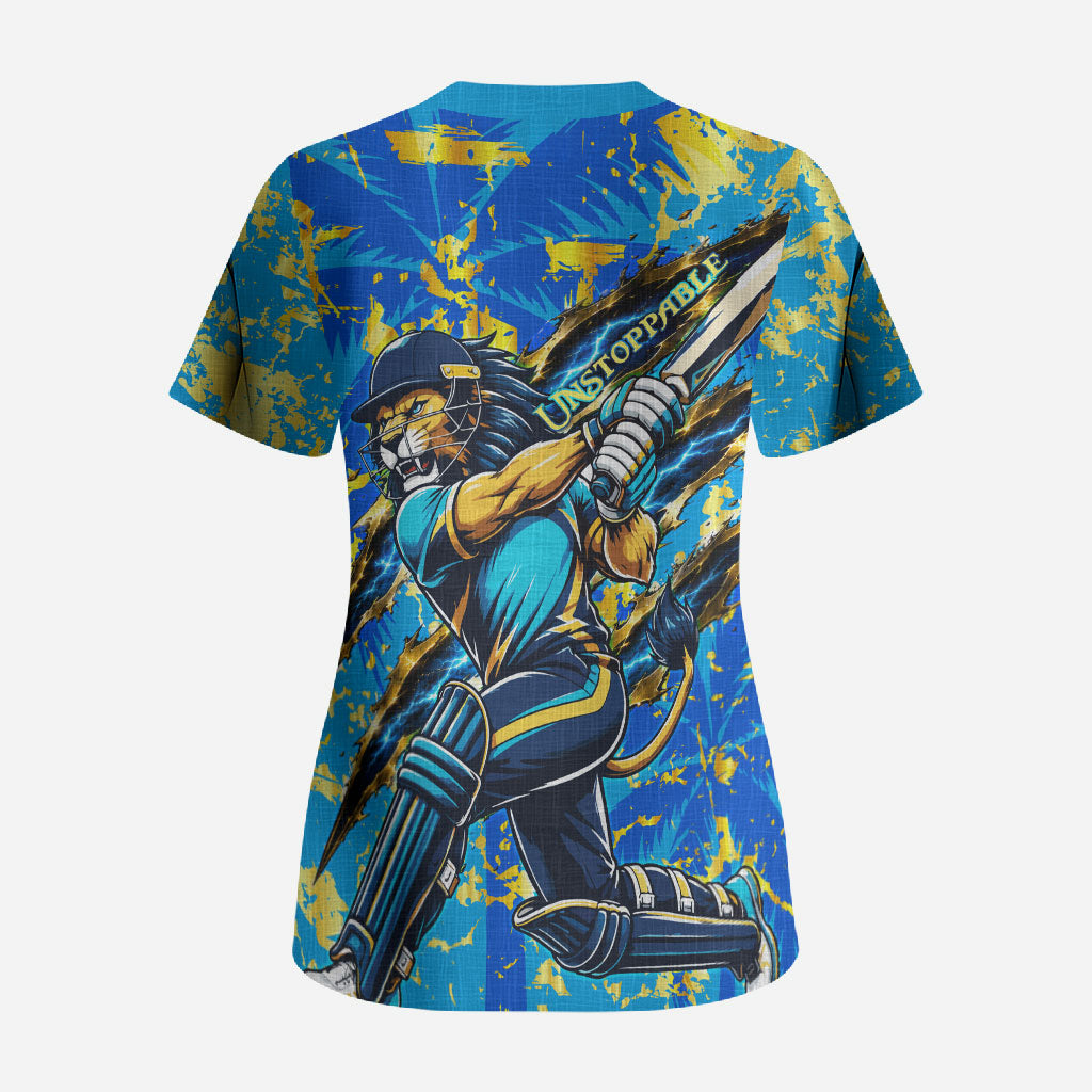 Saint Lucia Cricket Scrub Top Kings Lion Unstoppable Mascot Art