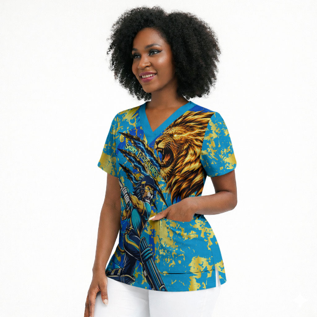 Saint Lucia Cricket Scrub Top Kings Lion Unstoppable Mascot Art
