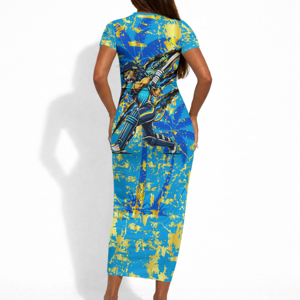 Saint Lucia Cricket Short Sleeve Bodycon Dress Kings Lion Unstoppable Mascot Art