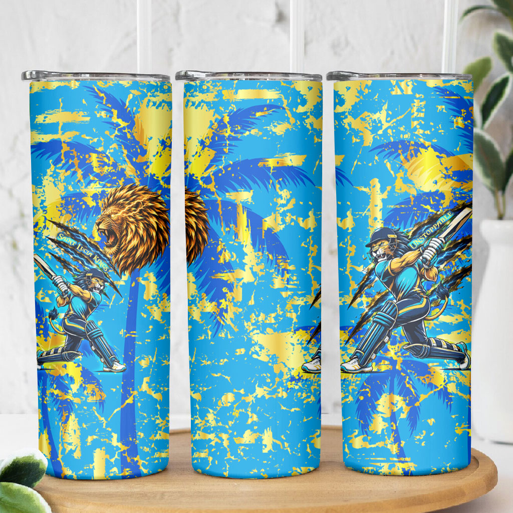 Saint Lucia Cricket Skinny Tumbler Kings Lion Unstoppable Mascot Art