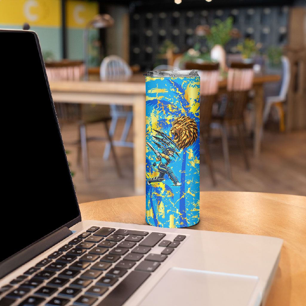 Saint Lucia Cricket Skinny Tumbler Kings Lion Unstoppable Mascot Art