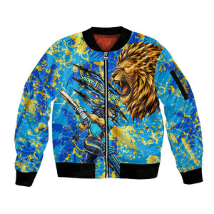 Saint Lucia Cricket Sleeve Zip Bomber Jacket Kings Lion Unstoppable Mascot Art