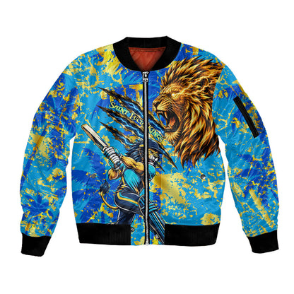 Saint Lucia Cricket Sleeve Zip Bomber Jacket Kings Lion Unstoppable Mascot Art