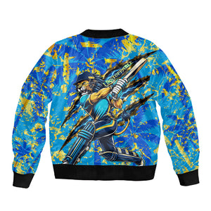 Saint Lucia Cricket Sleeve Zip Bomber Jacket Kings Lion Unstoppable Mascot Art