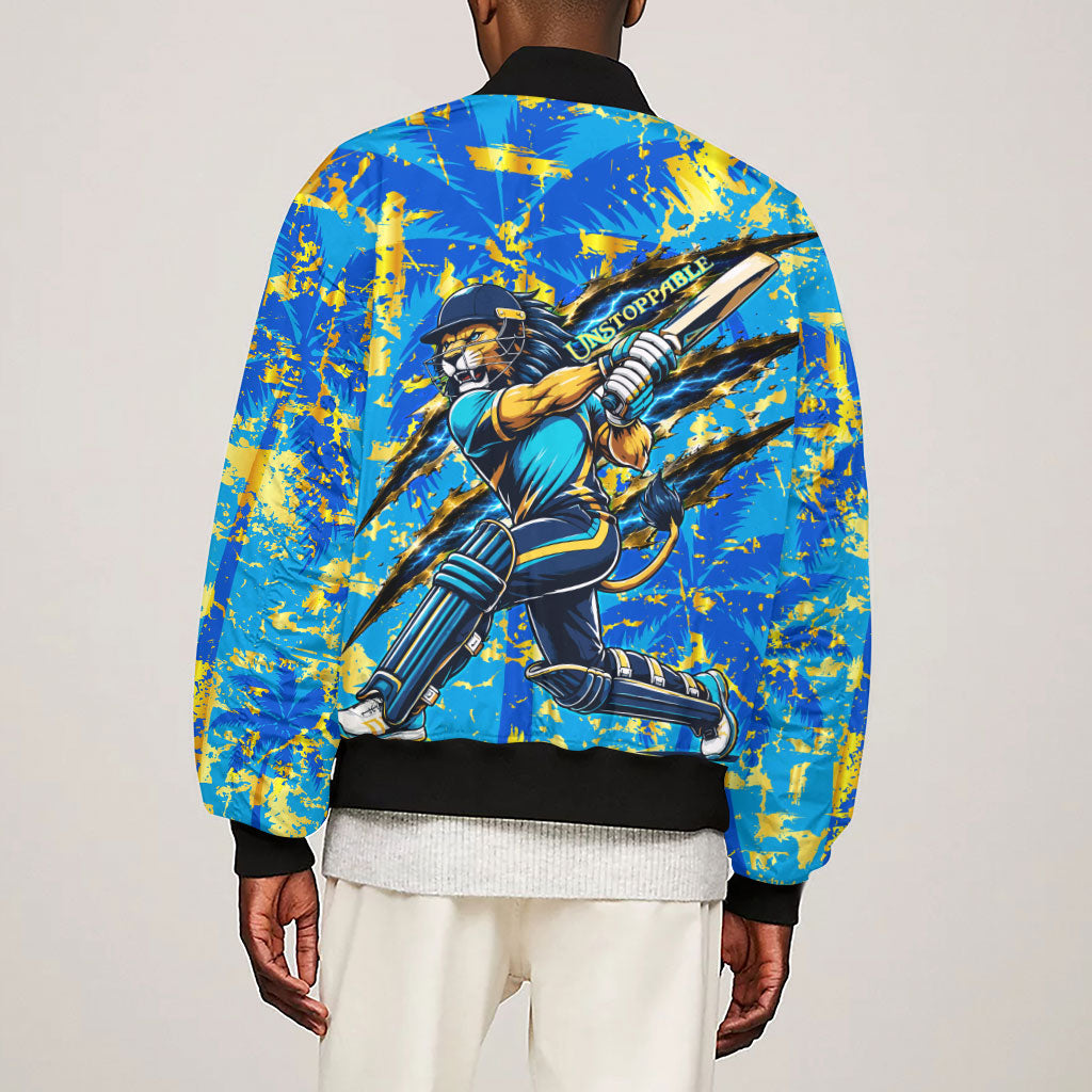 Saint Lucia Cricket Sleeve Zip Bomber Jacket Kings Lion Unstoppable Mascot Art