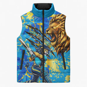 Saint Lucia Cricket Sleeveless Puffer Jacket Kings Lion Unstoppable Mascot Art