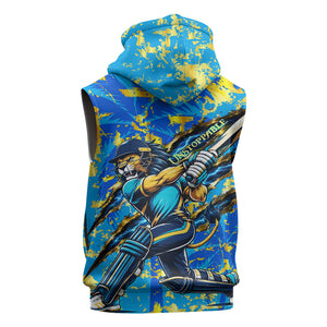 Saint Lucia Cricket Sleeveless Zip Hoodie Kings Lion Unstoppable Mascot Art