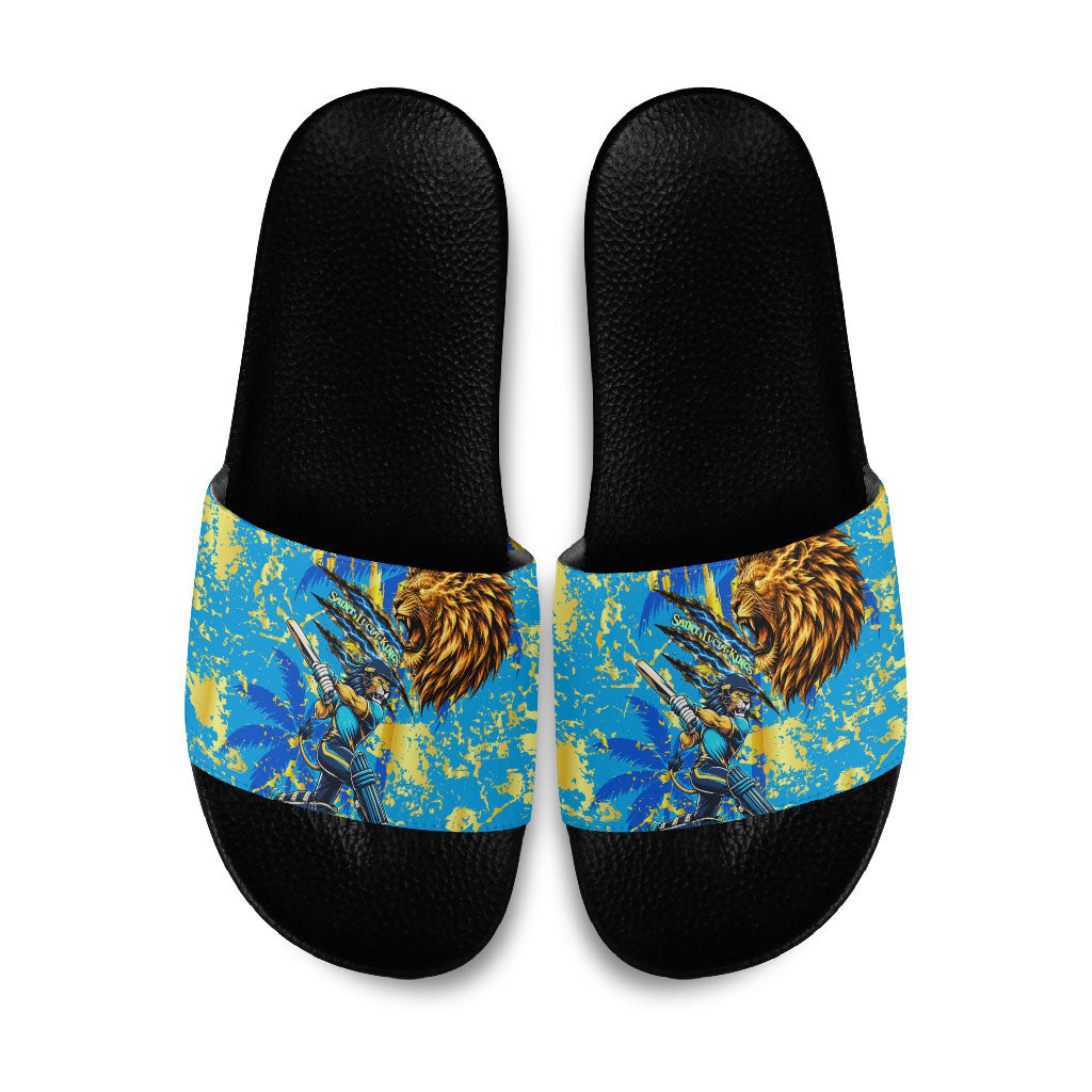 Saint Lucia Cricket Slide Sandals Kings Lion Unstoppable Mascot Art