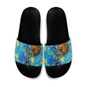 Saint Lucia Cricket Slide Sandals Kings Lion Unstoppable Mascot Art