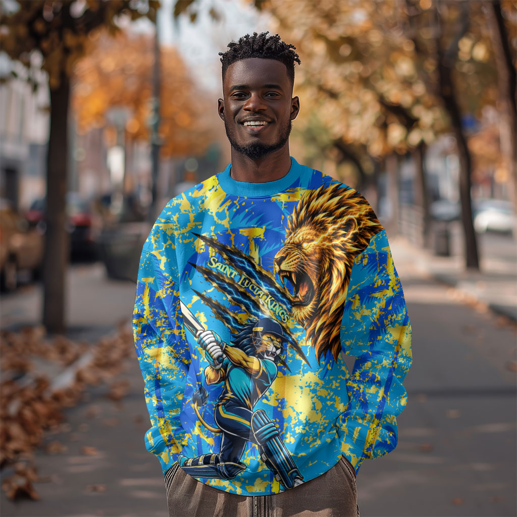 Saint Lucia Cricket Sweatshirt Kings Lion Unstoppable Mascot Art