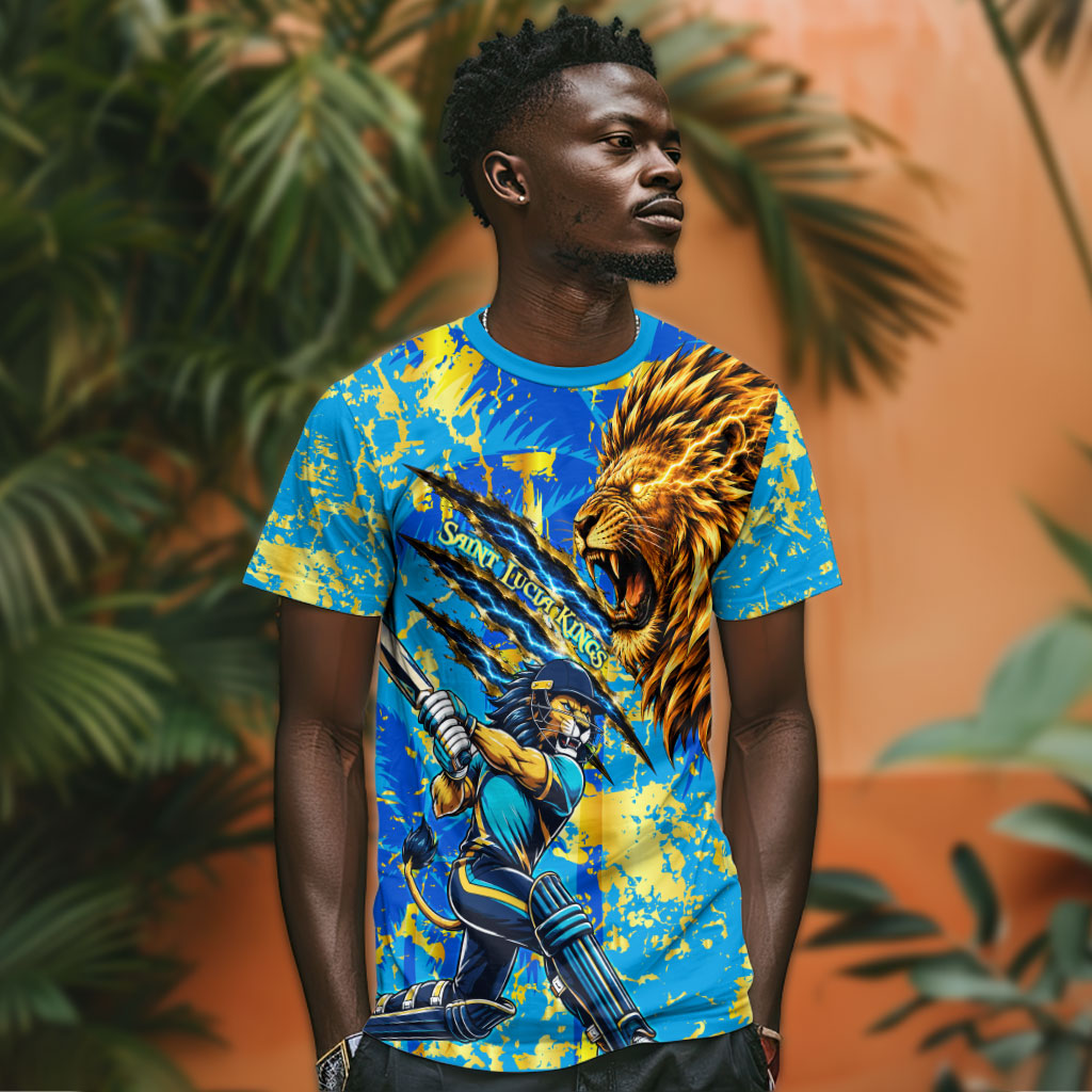 Saint Lucia Cricket T shirt Kings Lion Unstoppable Mascot Art