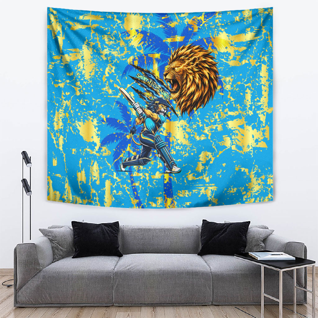 Saint Lucia Cricket Tapestry Kings Lion Unstoppable Mascot Art