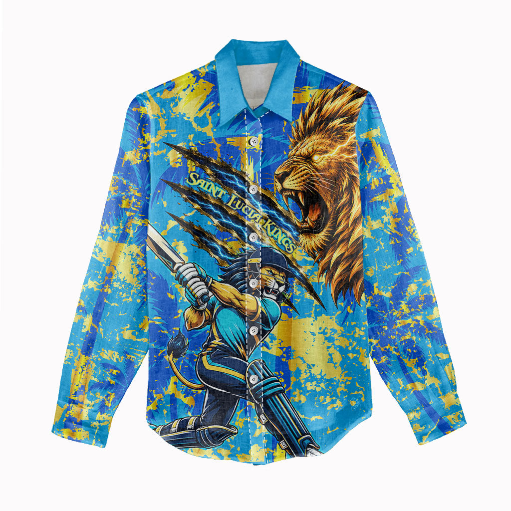 Saint Lucia Cricket Women Casual Shirt Kings Lion Unstoppable Mascot Art
