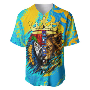 Saint Lucia Kings Cricket Baseball Jersey Crowned Lion And Parrot Half Style