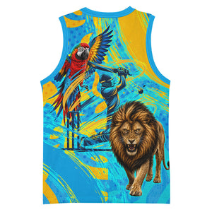 Saint Lucia Kings Cricket Basketball Jersey Crowned Lion And Parrot Half Style