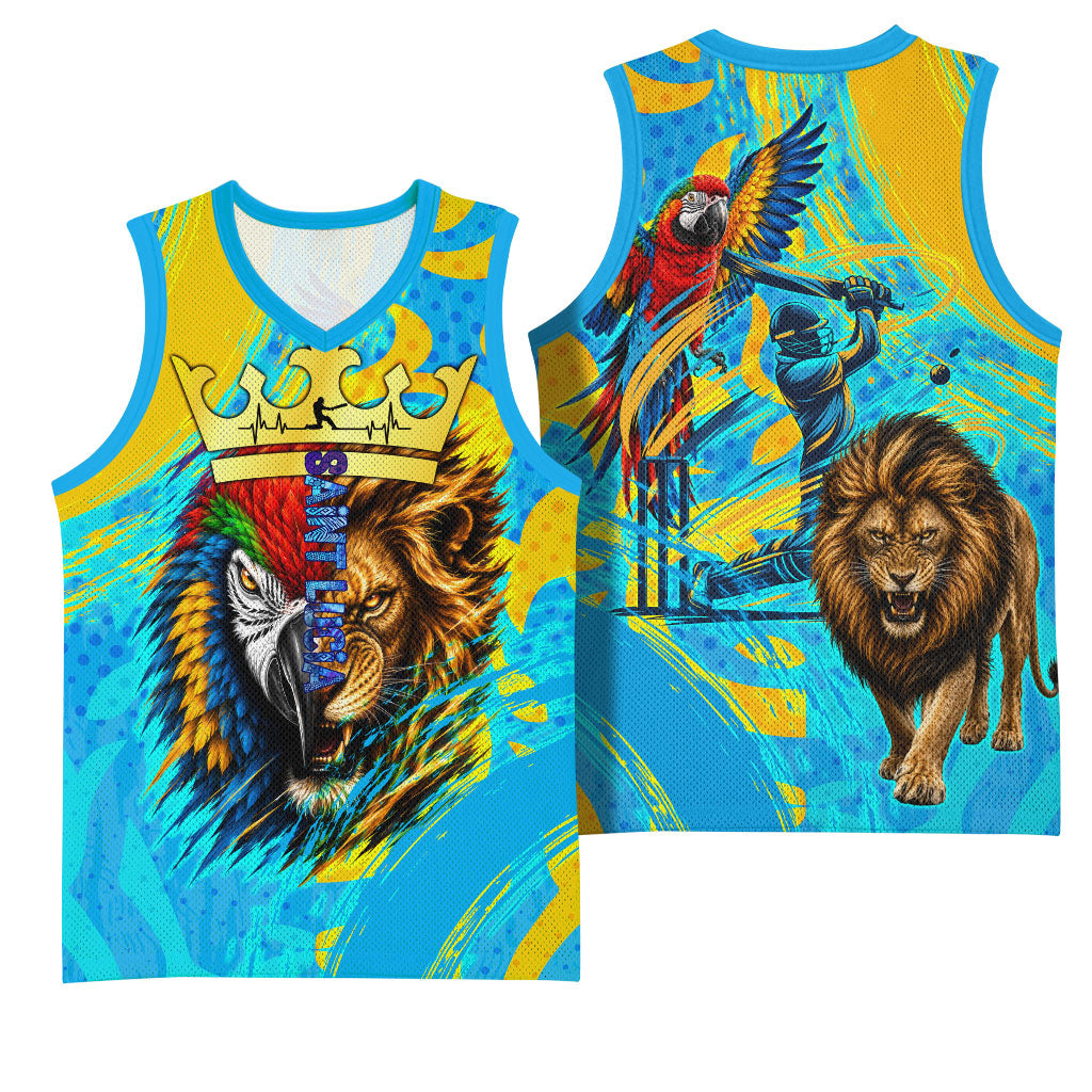 Saint Lucia Kings Cricket Basketball Jersey Crowned Lion And Parrot Half Style