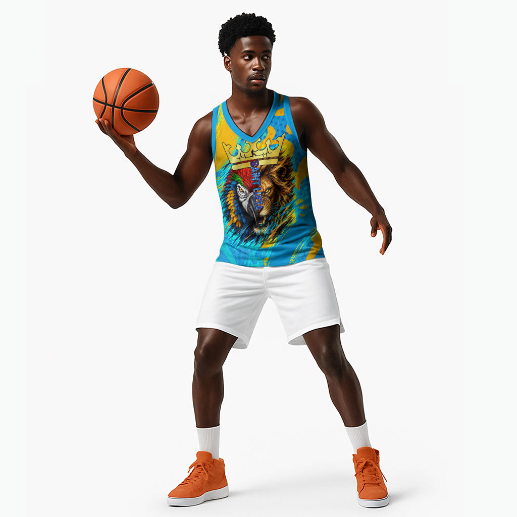Saint Lucia Kings Cricket Basketball Jersey Crowned Lion And Parrot Half Style