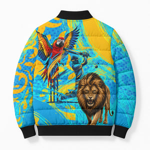 Saint Lucia Kings Cricket Bomber Puffer Jacket Crowned Lion And Parrot Half Style