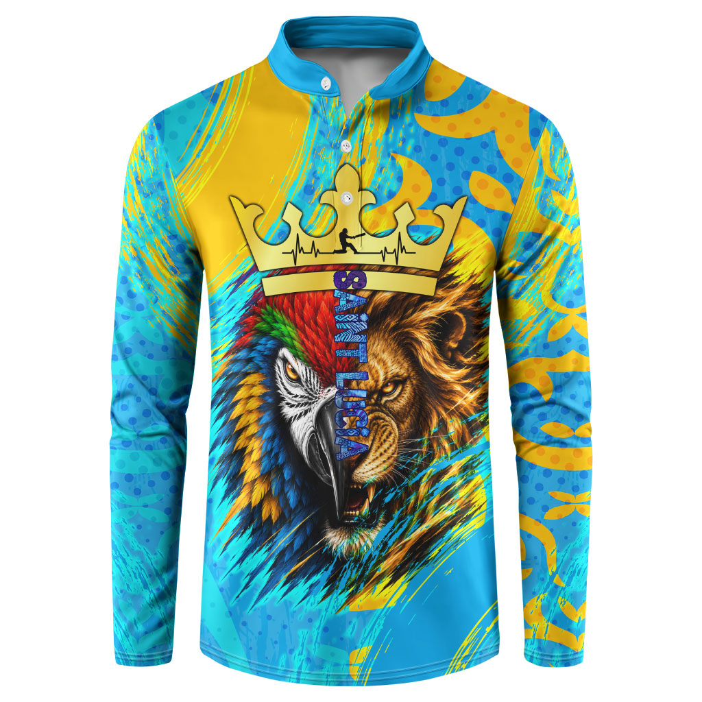 Saint Lucia Kings Cricket Button Sweatshirt Crowned Lion And Parrot Half Style