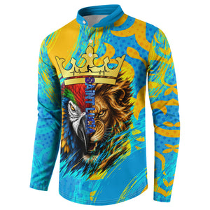 Saint Lucia Kings Cricket Button Sweatshirt Crowned Lion And Parrot Half Style