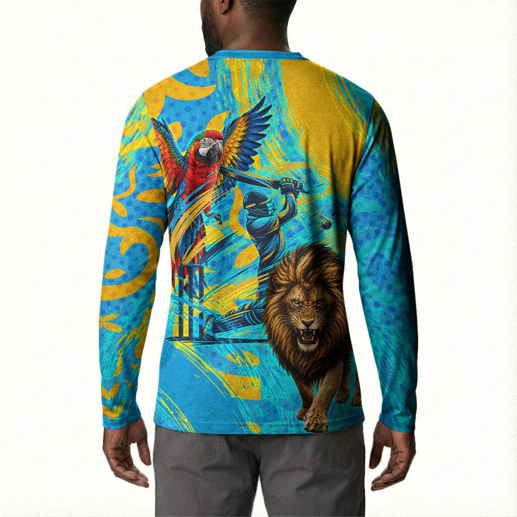 Saint Lucia Kings Cricket Button Sweatshirt Crowned Lion And Parrot Half Style