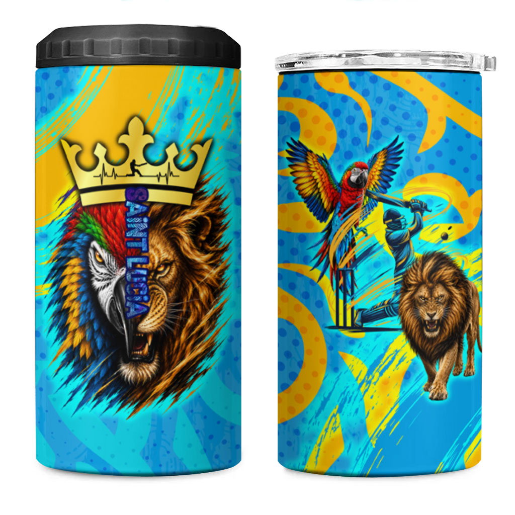 Saint Lucia Kings Cricket 4 in 1 Can Cooler Tumbler Crowned Lion And Parrot Half Style