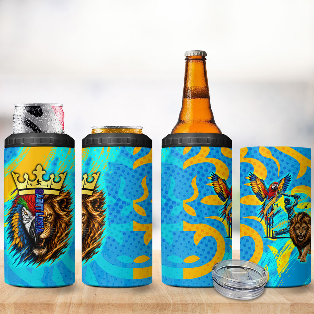 Saint Lucia Kings Cricket 4 in 1 Can Cooler Tumbler Crowned Lion And Parrot Half Style