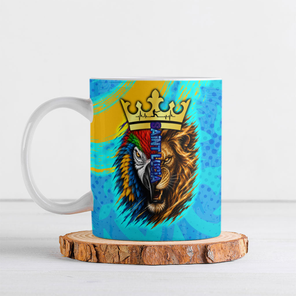 Saint Lucia Kings Cricket Ceramic Mug Crowned Lion And Parrot Half Style