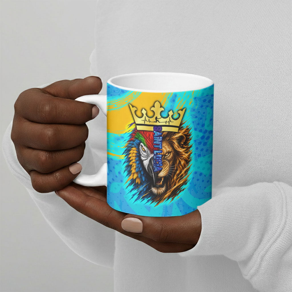 Saint Lucia Kings Cricket Ceramic Mug Crowned Lion And Parrot Half Style