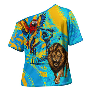 Saint Lucia Kings Cricket Cross Shoulder Shirt Crowned Lion And Parrot Half Style