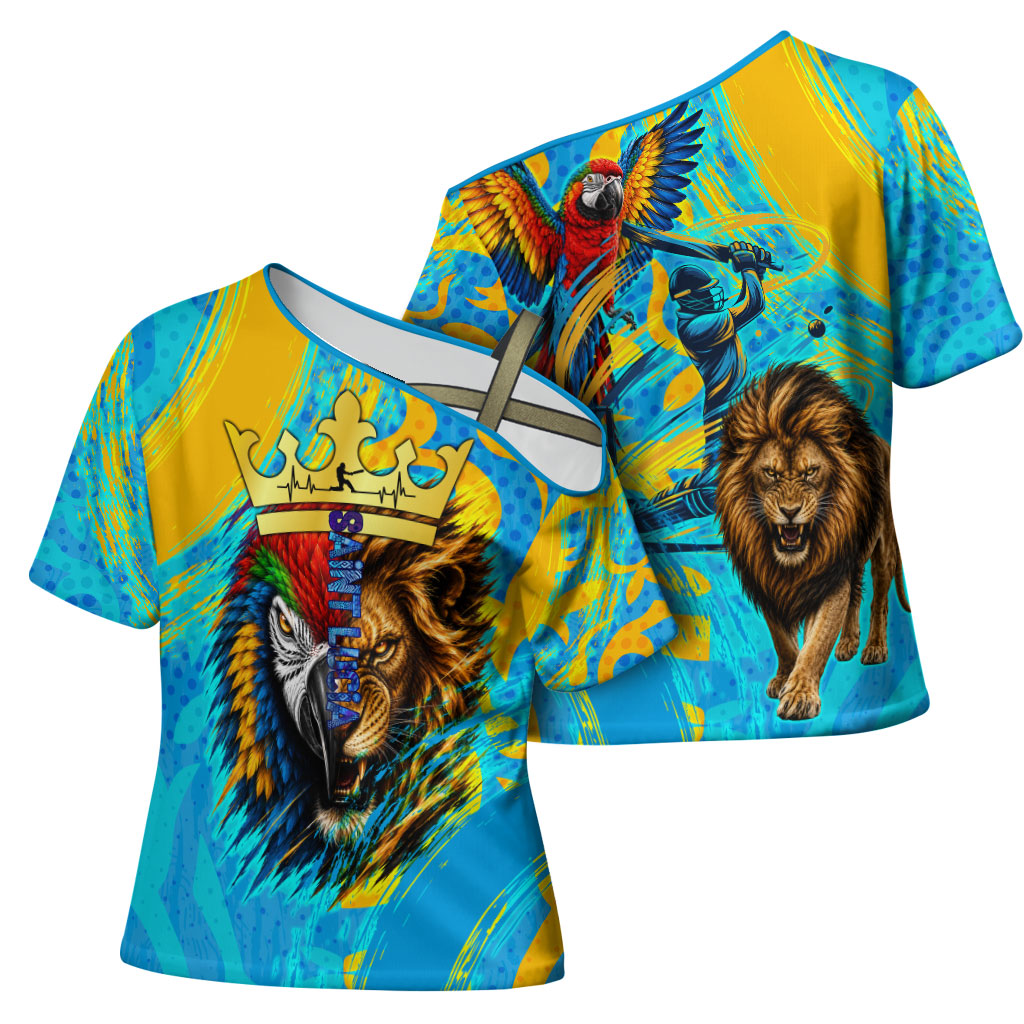 Saint Lucia Kings Cricket Cross Shoulder Shirt Crowned Lion And Parrot Half Style