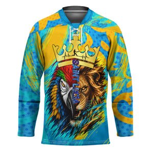 Saint Lucia Kings Cricket Hockey Jersey Crowned Lion And Parrot Half Style