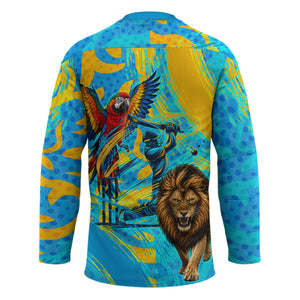 Saint Lucia Kings Cricket Hockey Jersey Crowned Lion And Parrot Half Style