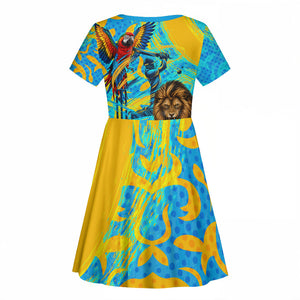 Saint Lucia Kings Cricket Kid Short Sleeve Dress Crowned Lion And Parrot Half Style