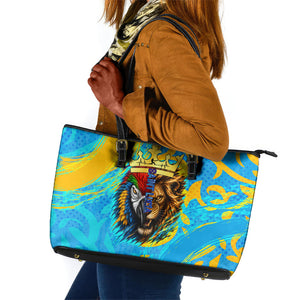 Saint Lucia Kings Cricket Leather Tote Bag Crowned Lion And Parrot Half Style
