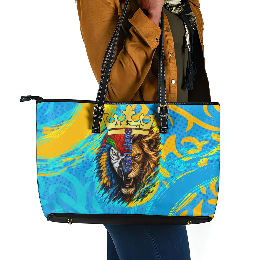 Saint Lucia Kings Cricket Leather Tote Bag Crowned Lion And Parrot Half Style