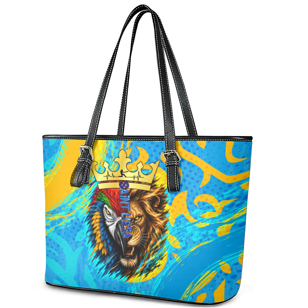 Saint Lucia Kings Cricket Leather Tote Bag Crowned Lion And Parrot Half Style