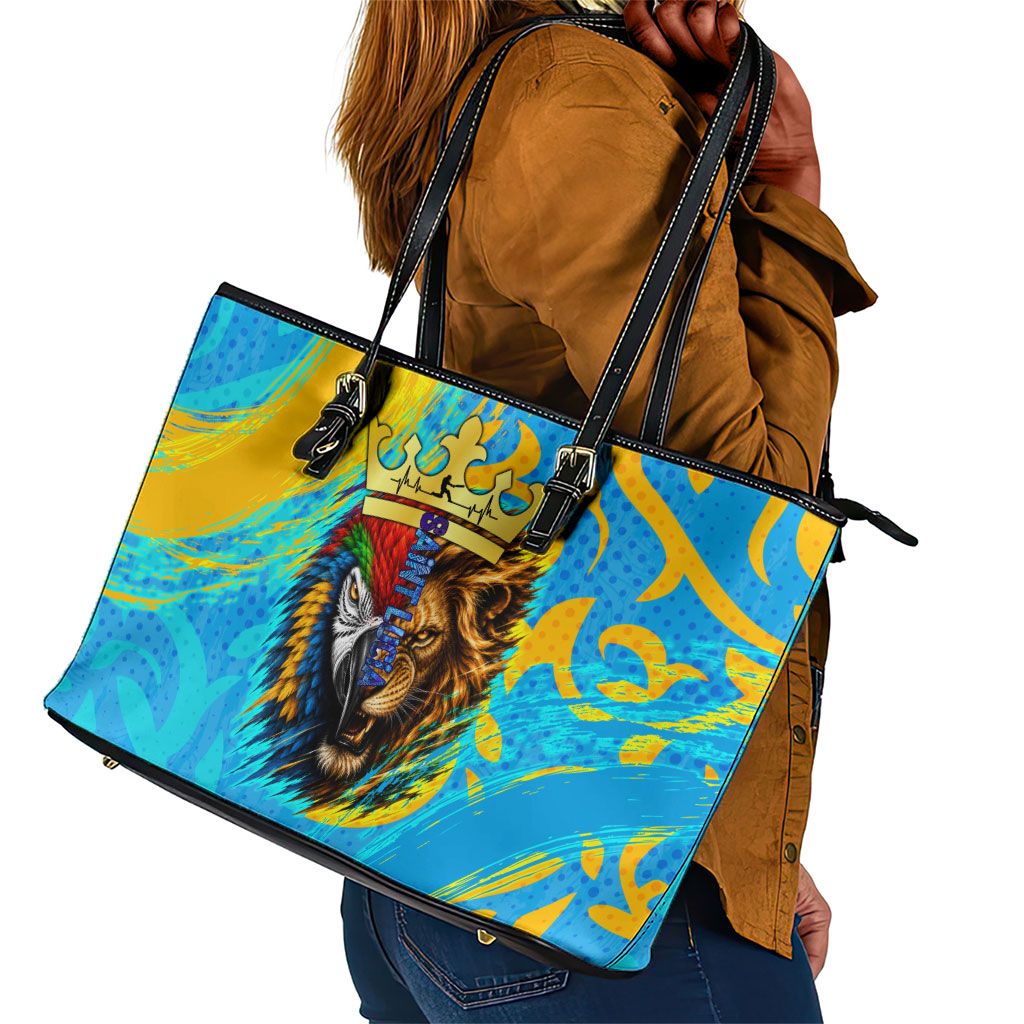 Saint Lucia Kings Cricket Leather Tote Bag Crowned Lion And Parrot Half Style