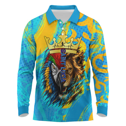 Saint Lucia Kings Cricket Long Sleeve Polo Shirt Crowned Lion And Parrot Half Style
