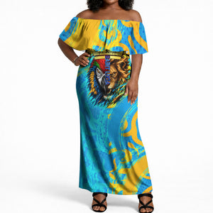 Saint Lucia Kings Cricket Off Shoulder Maxi Dress Crowned Lion And Parrot Half Style