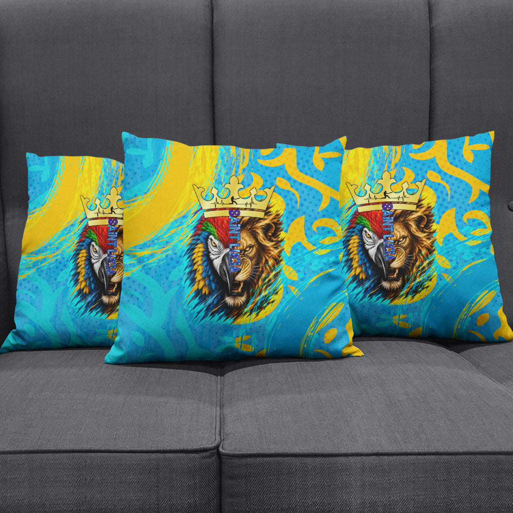 Saint Lucia Kings Cricket Pillow Cover Crowned Lion And Parrot Half Style