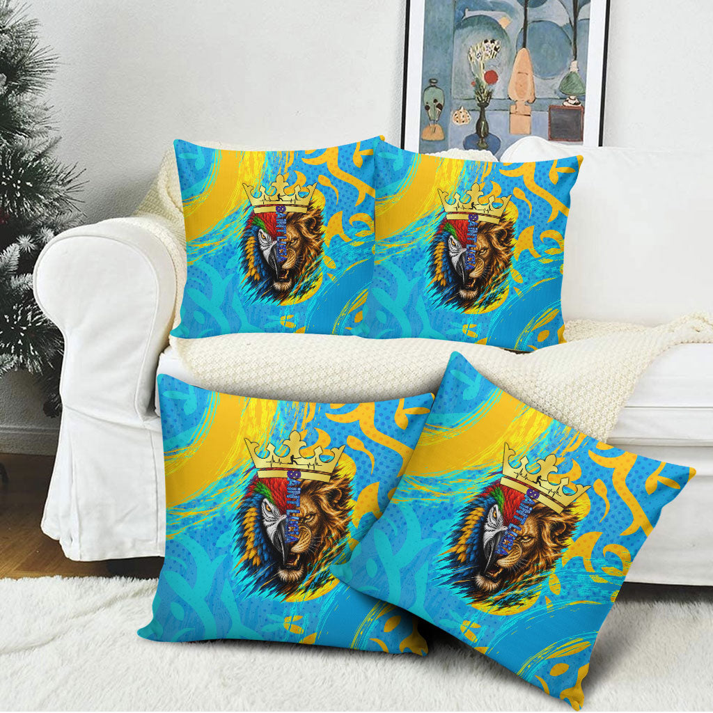 Saint Lucia Kings Cricket Pillow Cover Crowned Lion And Parrot Half Style
