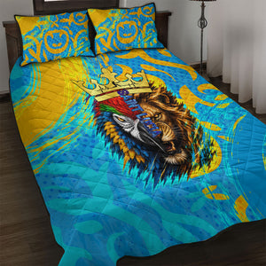 Saint Lucia Kings Cricket Quilt Bed Set Crowned Lion And Parrot Half Style