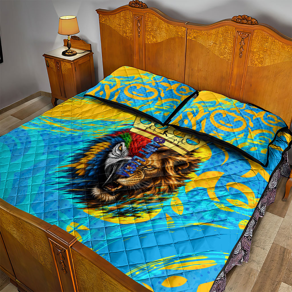 Saint Lucia Kings Cricket Quilt Bed Set Crowned Lion And Parrot Half Style